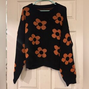 SHEIN Black and Orange Floral Sweater